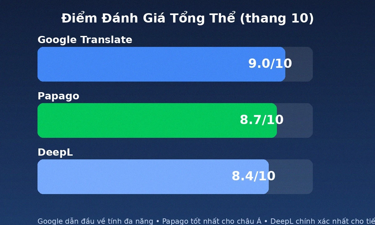 Điểm đánh giá tổng thể Google Translate, Papago, DeepL cho dân du lịch 2026