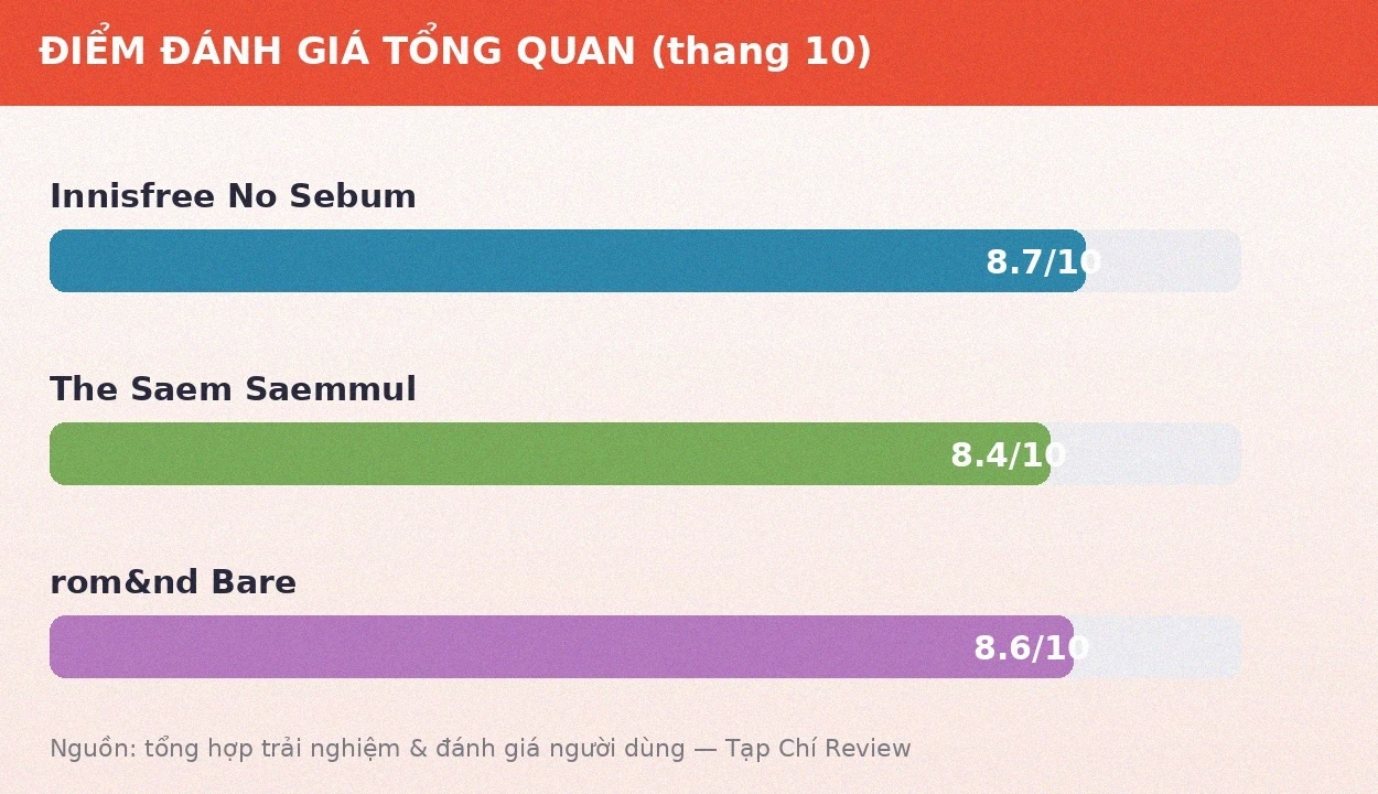Điểm đánh giá tổng quan ba loại phấn phủ kiềm dầu