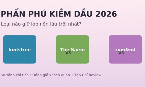 Phấn Phủ Kiềm Dầu 2026: Innisfree No Sebum vs The Saem Saemmul vs rom&nd Bare – Loại Nào Tốt Nhất?